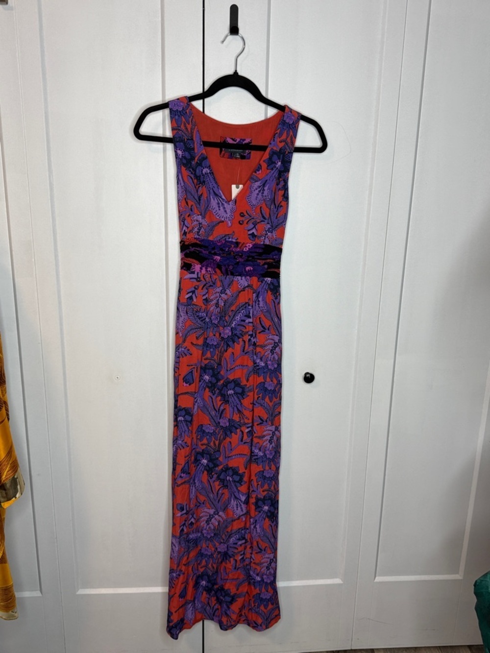 Anthropologie Red and Purple Floral Maxi Dress